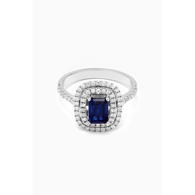 NASS - Mystery Set Double Frame Sapphire & Diamond Ring in 14kt White Gold