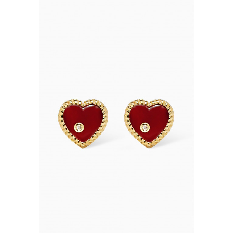 Yvonne Leon - Dome Heart Agate & Diamond Studs in 18kt Gold Red