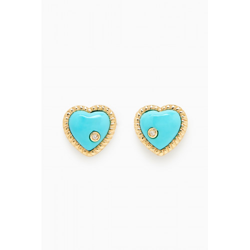 Yvonne Leon - Dome Heart Diamond Studs in 18kt Gold Blue