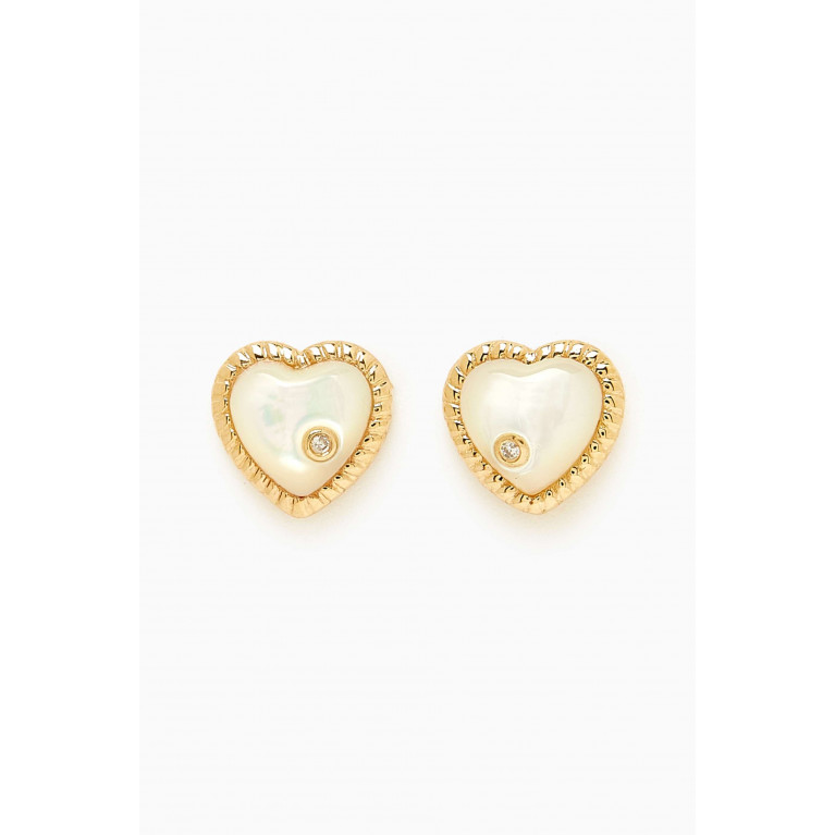 Yvonne Leon - Dome Heart Diamond Studs in 18kt Gold White