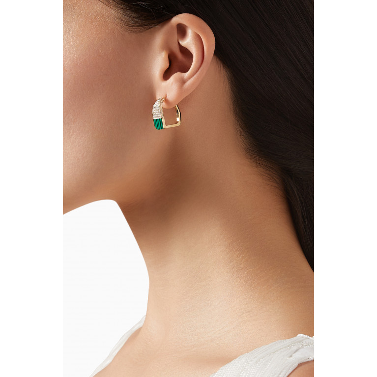 Yvonne Leon - Damier Diamond Hoop Earrings in 9kt Gold Green