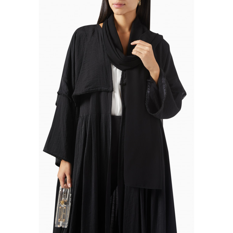 Beige Collection - Layered Abaya in Linen Black