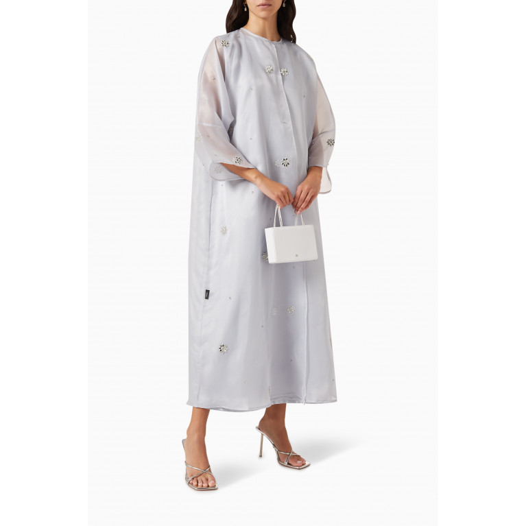 Beige Collection - Embellished Abaya Set in Organza Grey