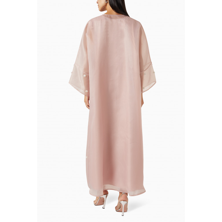 Beige Collection - Embellished Abaya Set in Organza Pink