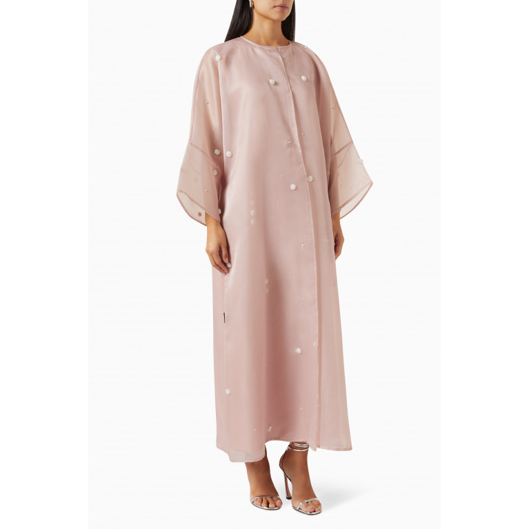 Beige Collection - Embellished Abaya Set in Organza Pink