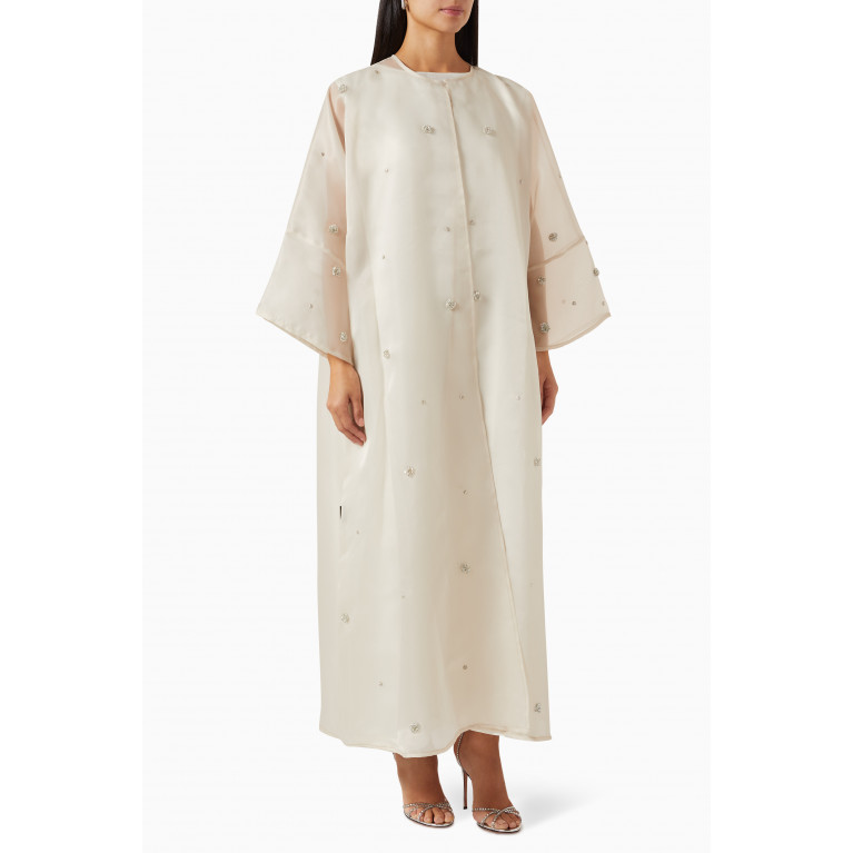 Beige Collection - Embellished Abaya Set in Organza Neutral