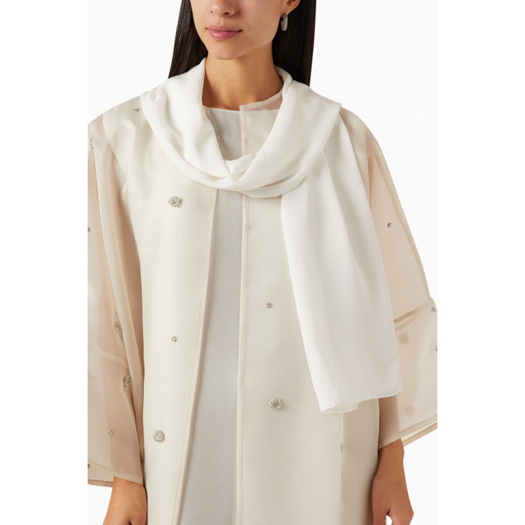 Beige Collection - Embellished Abaya Set in Organza Neutral
