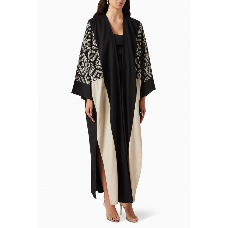 Beige Collection - Patchwork Abaya in Linen