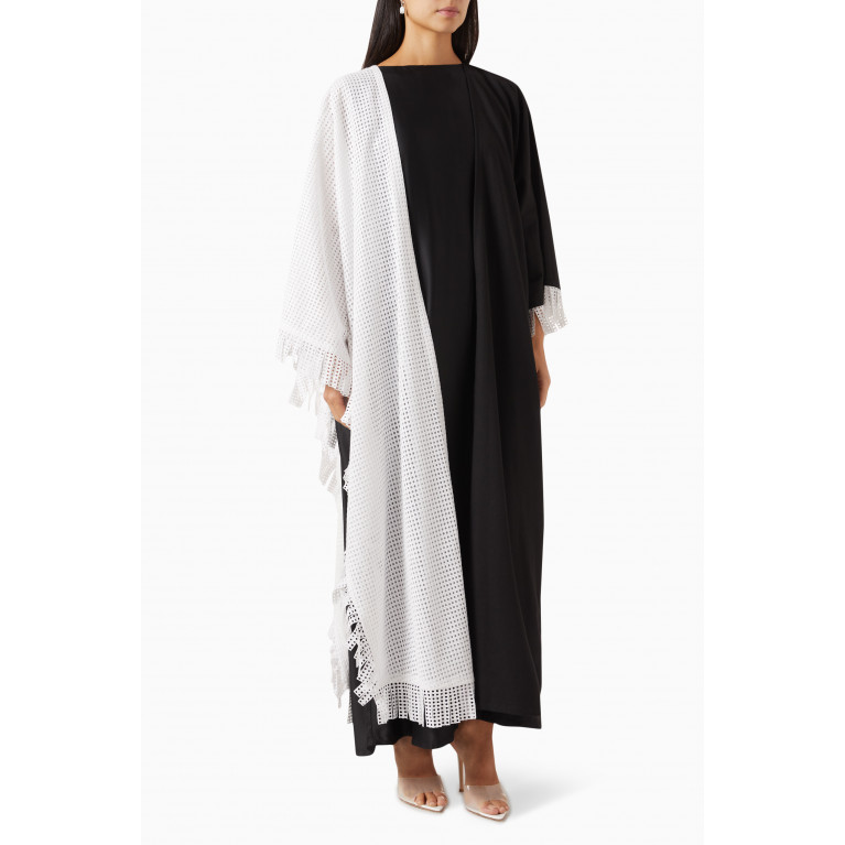 Beige Collection - Fringed Abaya Set in Linen-blend