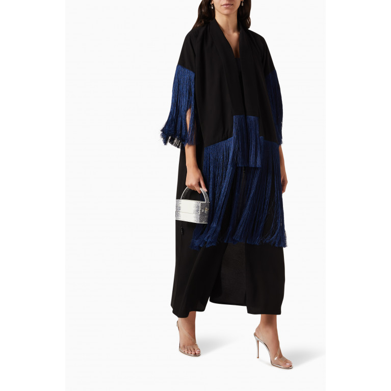 Beige Collection - Fringed Abaya in Crepe Blue