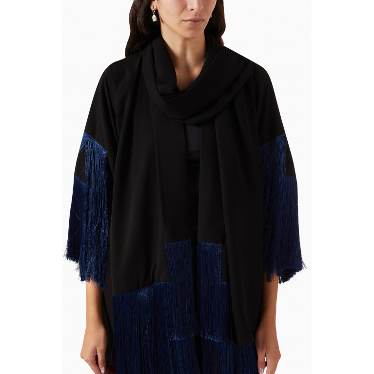 Beige Collection - Fringed Abaya in Crepe Blue