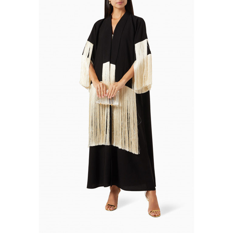 Beige Collection - Fringed Abaya in Crepe Neutral