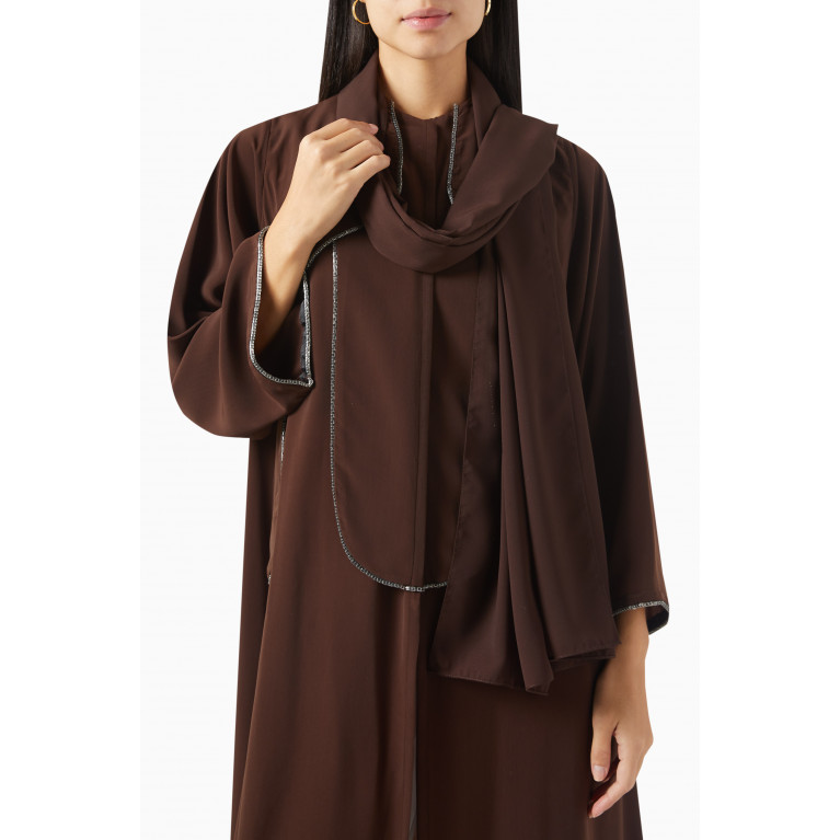 Beige Collection - Embellished Abaya in Crepe Brown