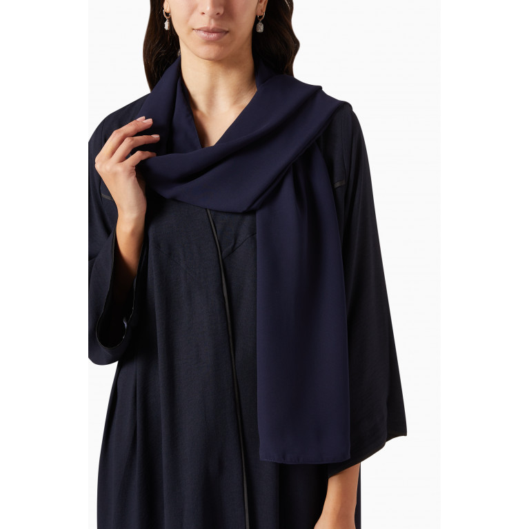 Beige Collection - Contrast-trim Abaya in Crepe Blue