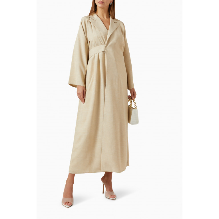 Beige Collection - Trench-coat Abaya in Linen Neutral