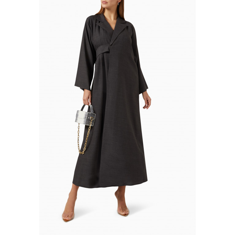 Beige Collection - Trench-coat Abaya in Linen Black