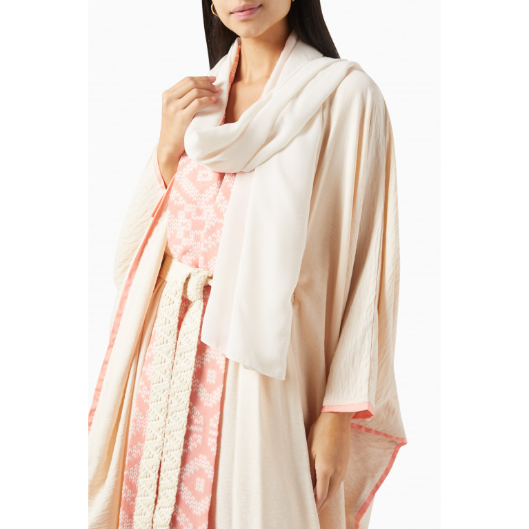 Beige Collection - Belted Embroidered Abaya in Linen Pink