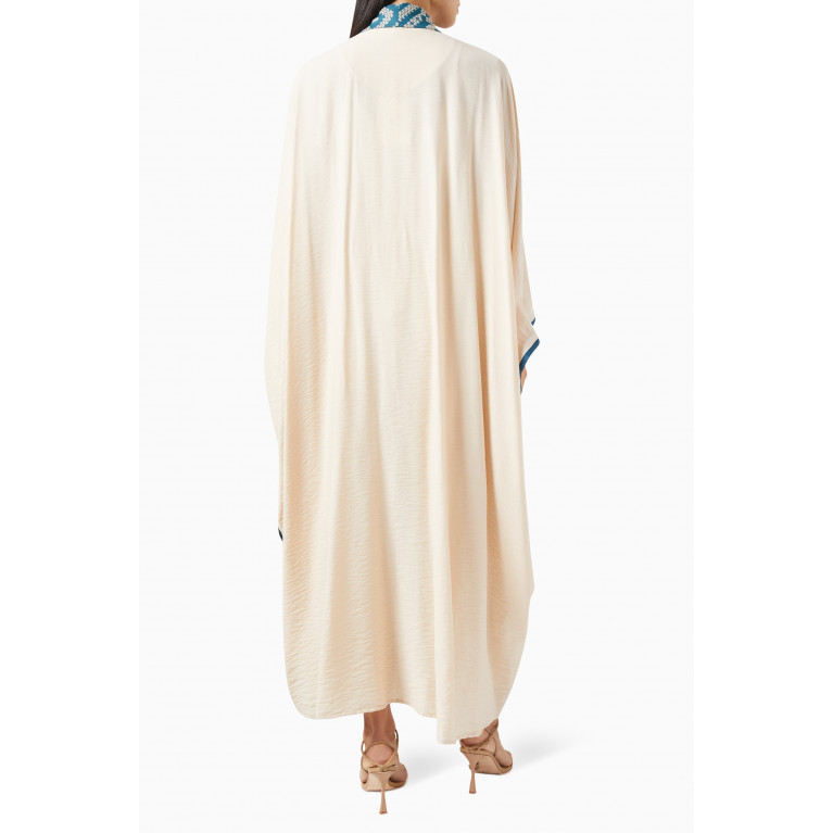 Beige Collection - Belted Embroidered Abaya in Linen Blue