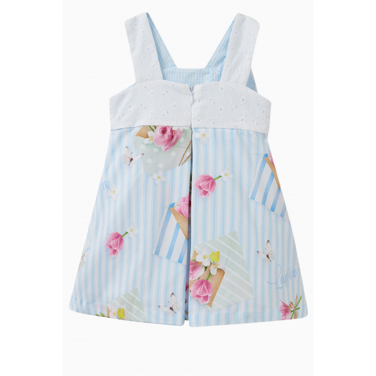 Lapin House - Striped Floral Bow Dress in Cotton