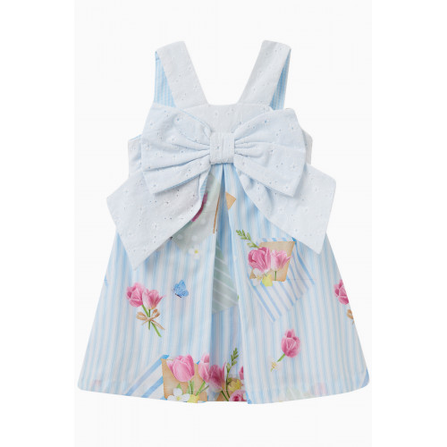 Lapin House - Striped Floral Bow Dress in Cotton