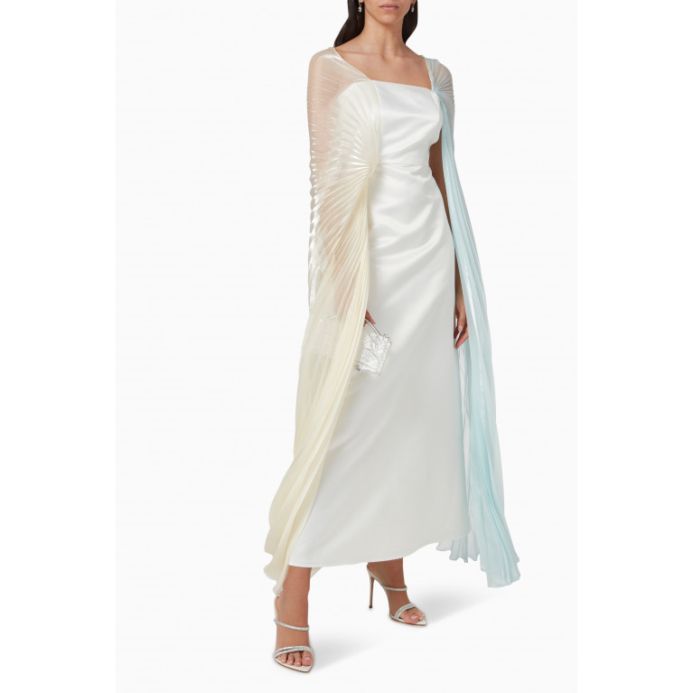 Alize - Pleated Cape Maxi Dress in Organza Neutral