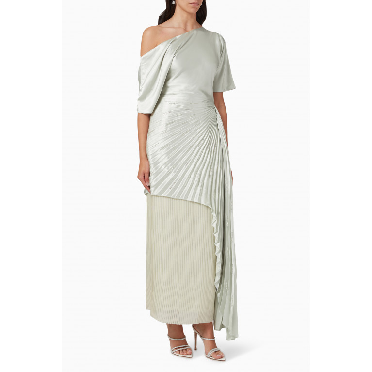 Alize - One-shoulder Pleated Maxi Dress in Satin