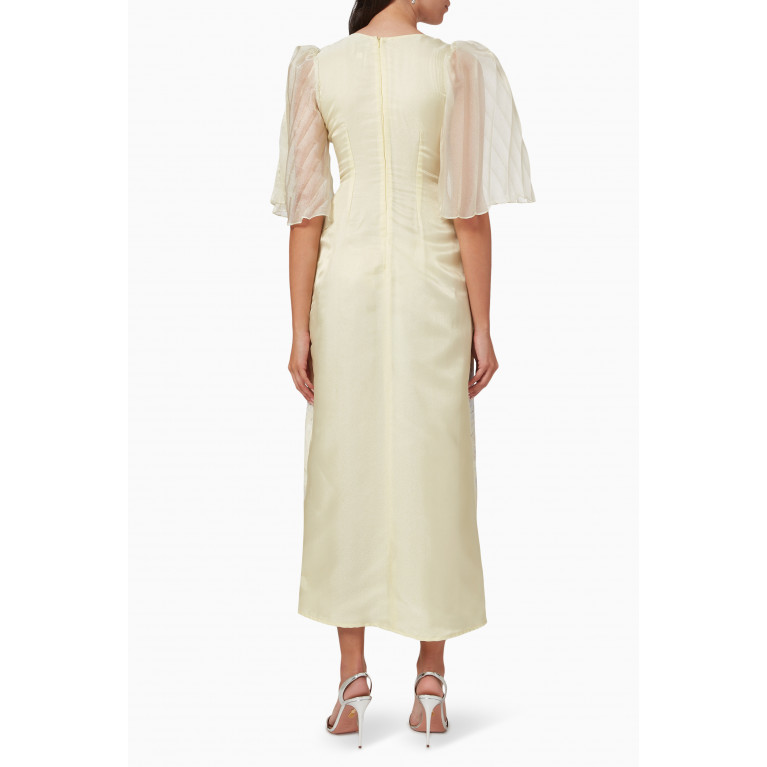 Alize - Abstract-print Midi Dress in Crepe & Organza