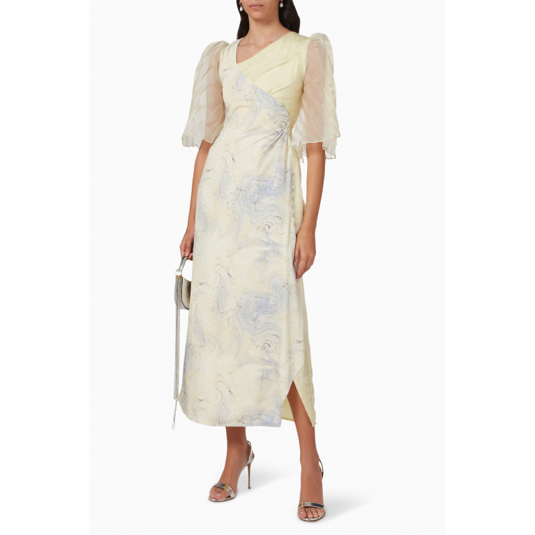 Alize - Abstract-print Midi Dress in Crepe & Organza