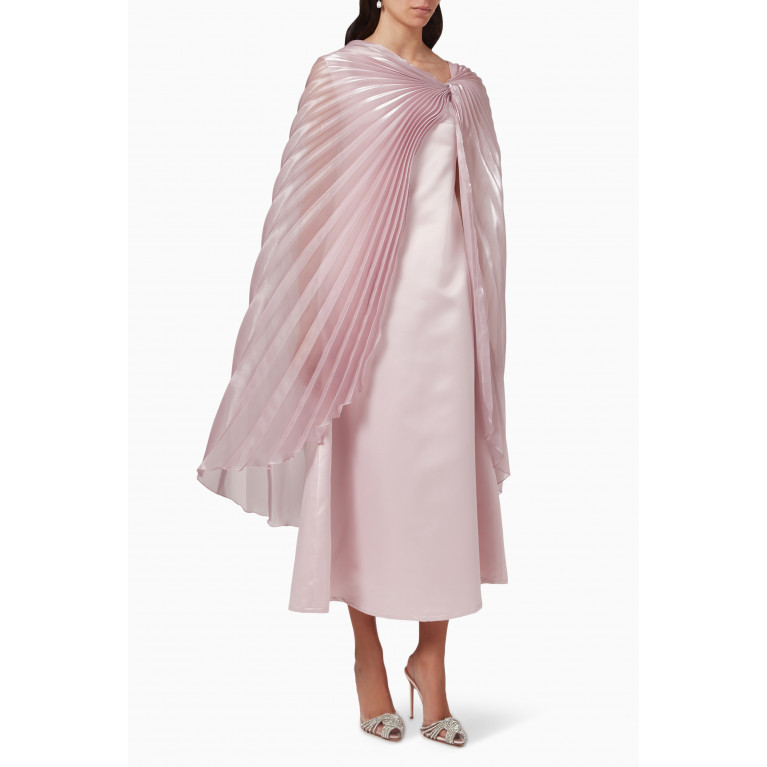 Alize - Pleated Cape Midi Dress in Satin & Organza