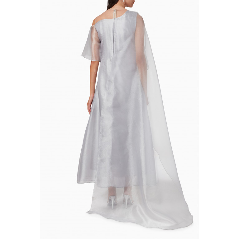 Alize - Embellished Sheer Cape Maxi Dress in Organza