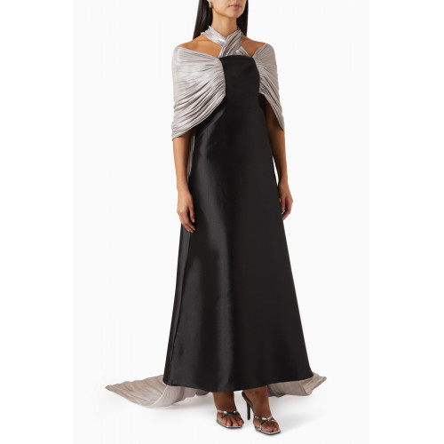 Alize - Pleated Cape Maxi Dress in Satin