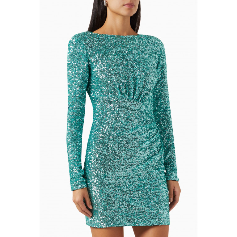 PINKO - Padded Shoulder Mini Dress in Sequin-embroidery