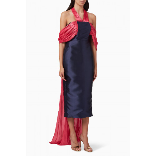 Alize - Draped Halterneck Midi Dress in Mikado-satin & Organza