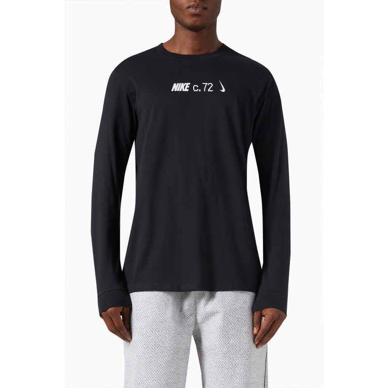 Nike - Logo Long Sleeve T-shirt in Cotton Jersey Black