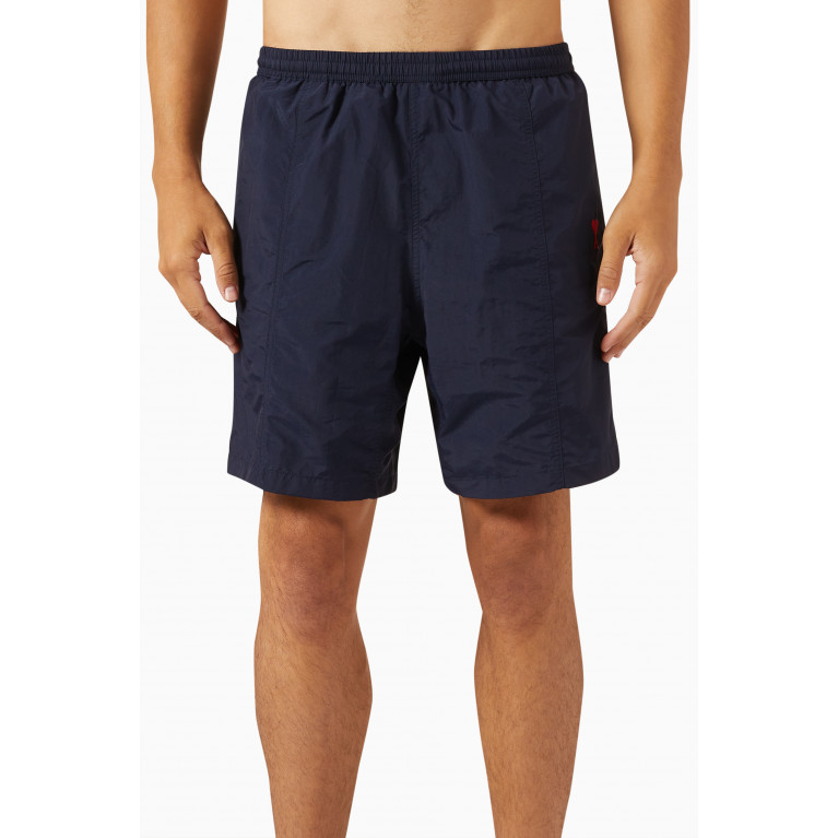 Ami - Logo Swim Shorts in Nylon Blue
