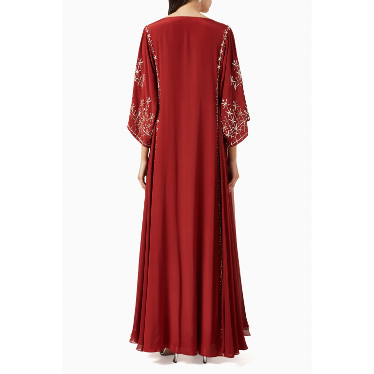 Bthaina - Heavy-embellished Kaftan in Silk-crepe Red