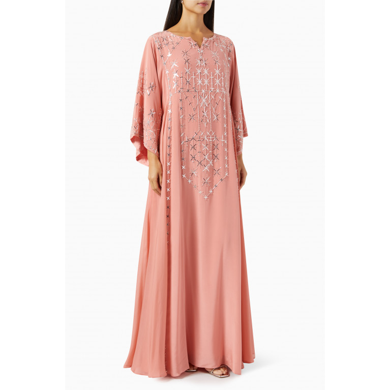 Bthaina - Bead-embellished Kaftan in Silk-crepe Pink