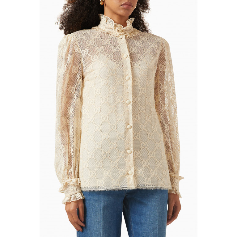 Gucci - GG Embroidered Shirt in Semi-sheer Lace