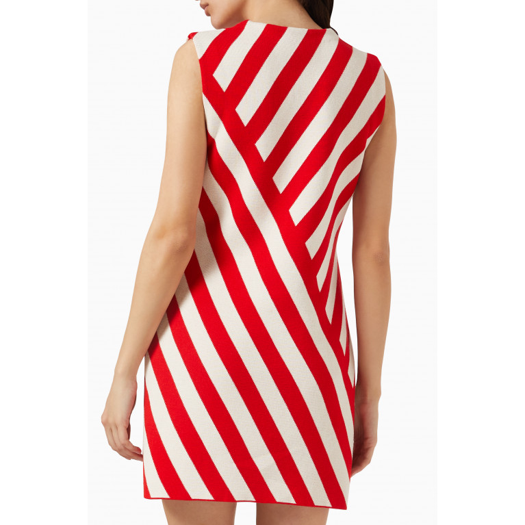 Gucci - Striped Mini Dress in Wool & Cotton-blend Knit Red
