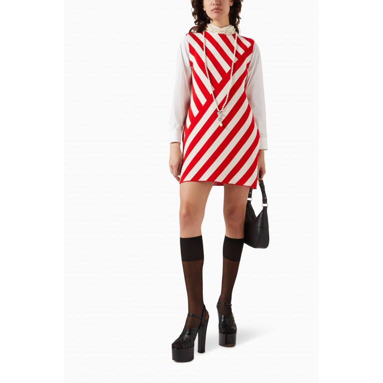 Gucci - Striped Mini Dress in Wool & Cotton-blend Knit Red