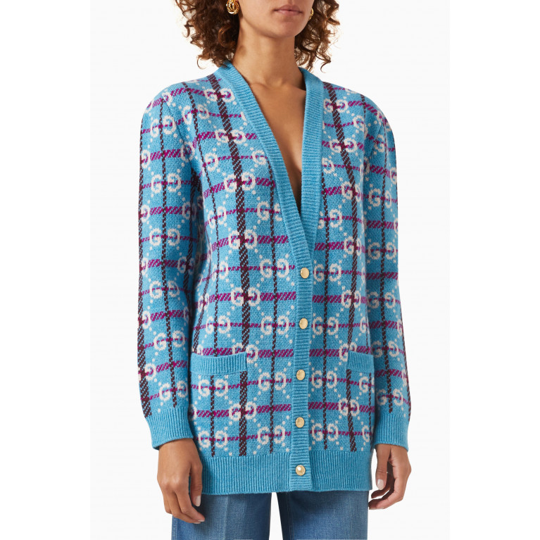 Gucci - GG Check V-neck Cardigan in Jacquard Wool