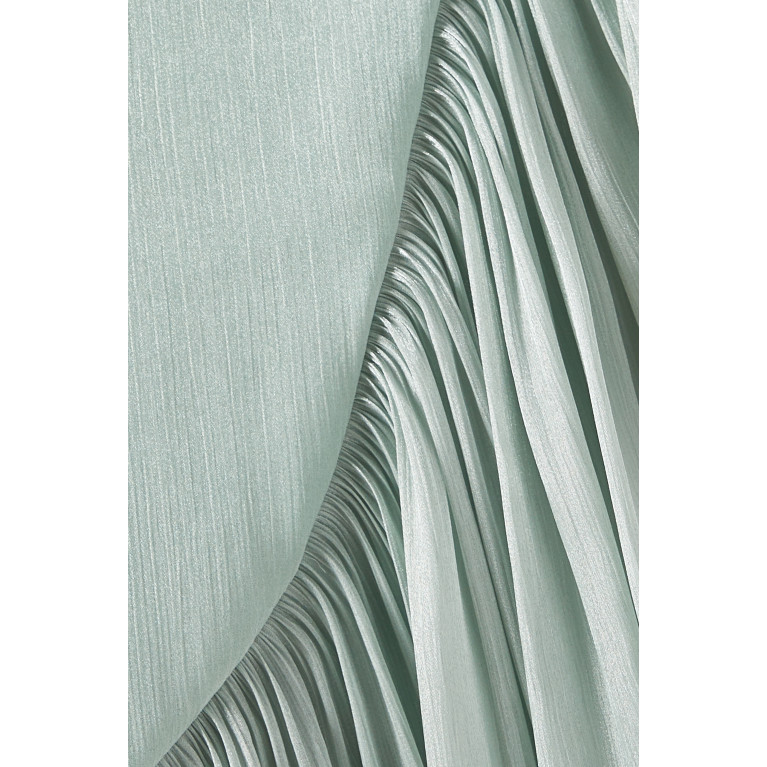 Amri - Ruffled Asymmetrical Maxi Dress in Satin Green