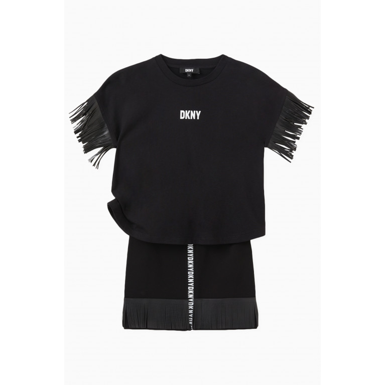 DKNY - Logo-print Fringed T-shirt in Cotton-jersey Black