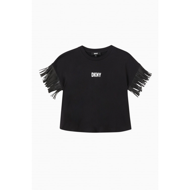 DKNY - Logo-print Fringed T-shirt in Cotton-jersey Black
