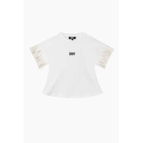DKNY - Logo-print Fringed T-shirt in Cotton-jersey White