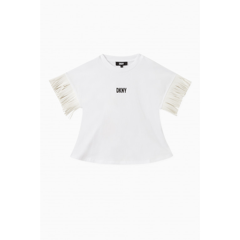 DKNY - Logo-print Fringed T-shirt in Cotton-jersey White