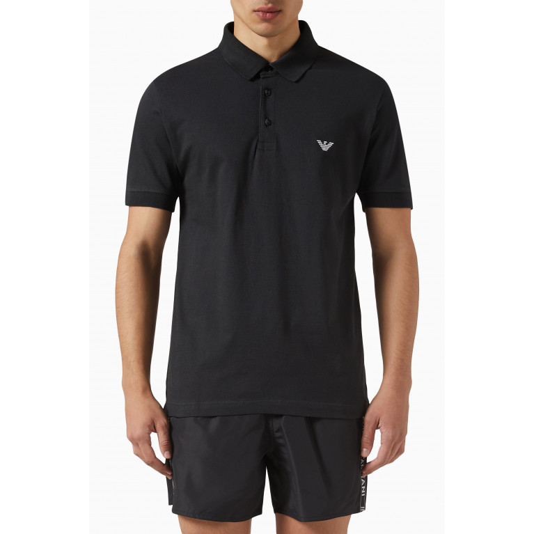 Emporio Armani - Logo Print Polo Shirt in Cotton Black