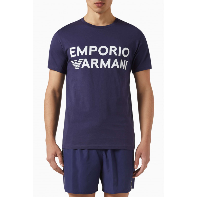 Emporio Armani - Logo Print T-Shirt in Cotton Blue