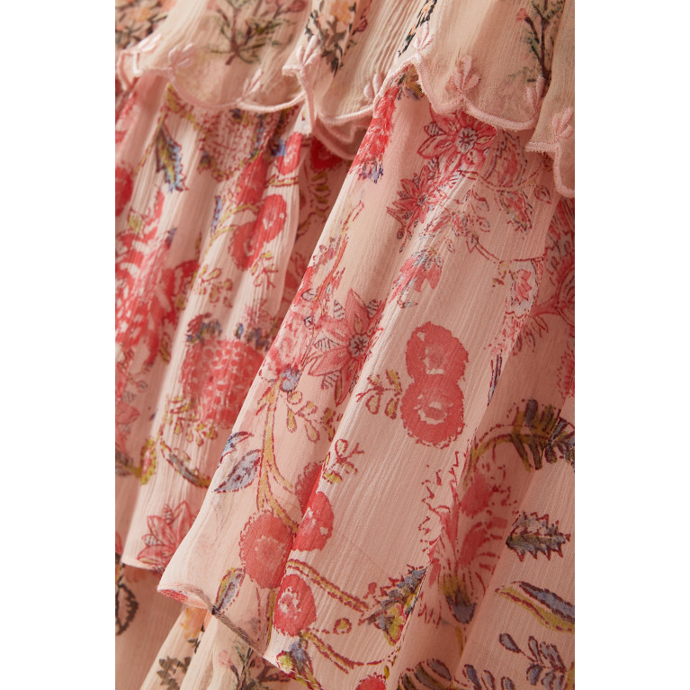 Hemant & Nandita - Floral Ruffled Maxi Dress in Chiffon