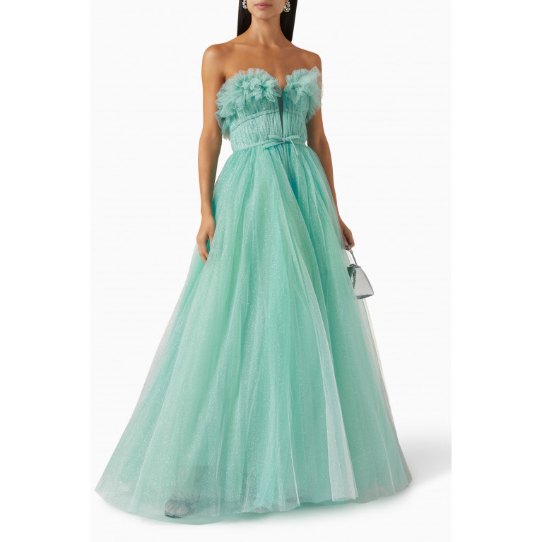 Mac Duggal - Strapless Tulle Gown Blue